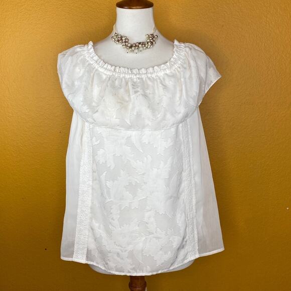 Off the shoulder sheer overlay ruffle blouse size M - Picture 1 of 6